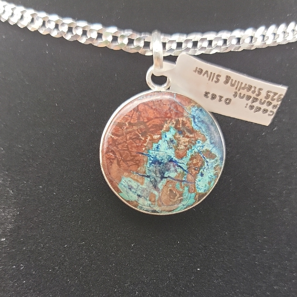 Natural Gemstone Shattuckite 925 Sterling Silver 1" Round Open Back Pendant 349 - Picture 2 of 9